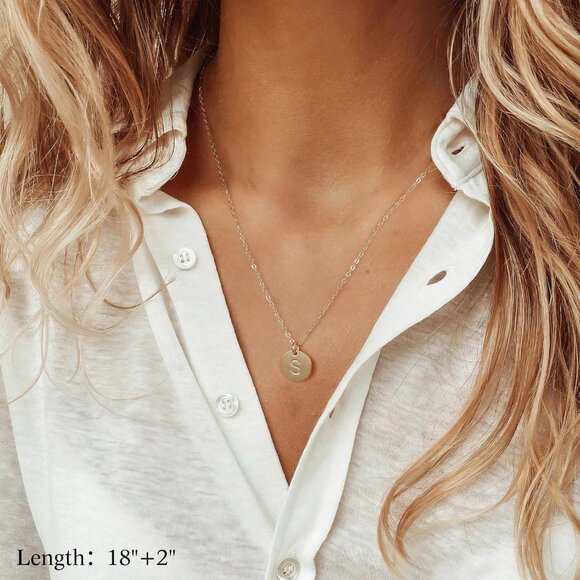 Initial Layered Necklaces for Women, 14K-Gold-Plated Coin Letter Necklace Bar St - Picture 4 of 7